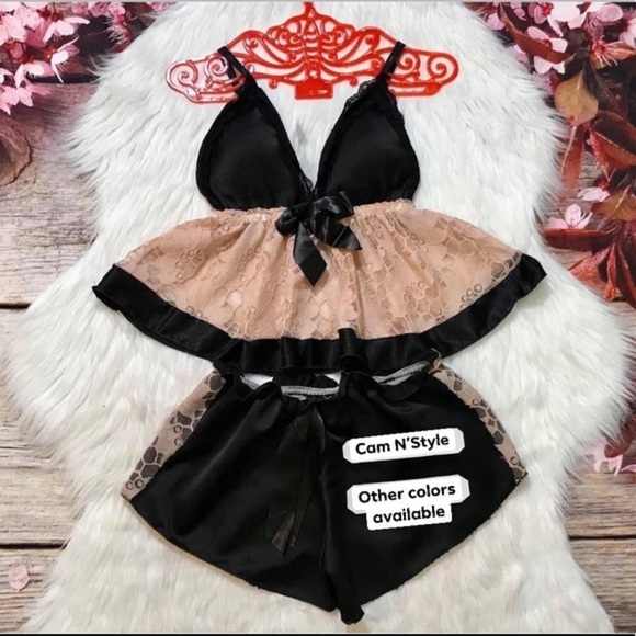 New sexy satin lace pajama set assorted color - Picture 3 of 7